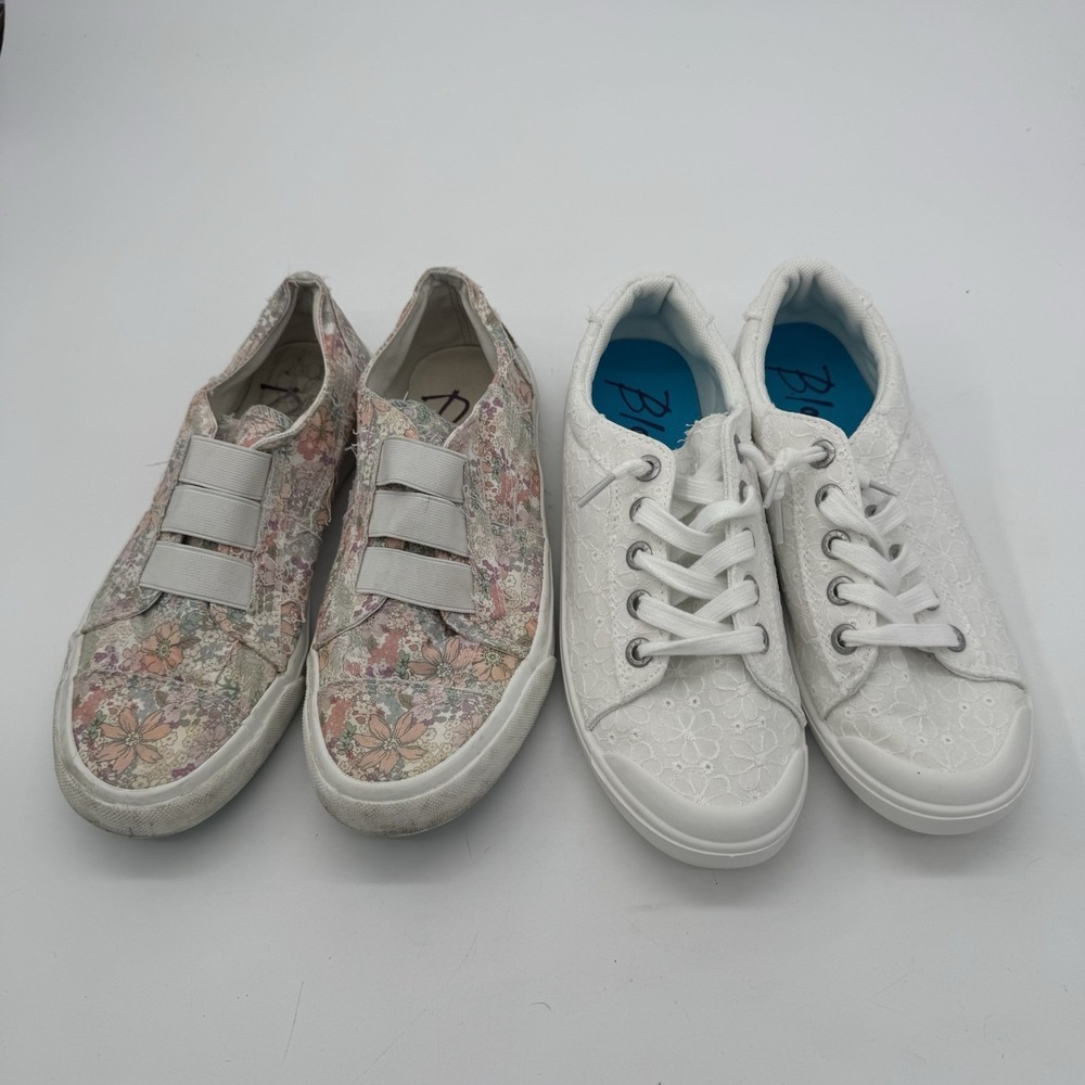 Blowfish Malibu Sneaker Lot 2 Sz 9 White Eyelet‎ Floral Slip-On